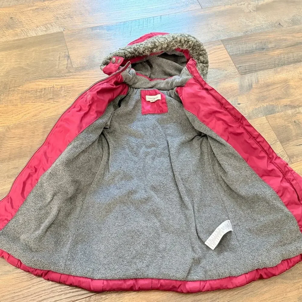 girls 4T Pink Puffer Jacket mid-length faux fur trim hood Calvin Klein